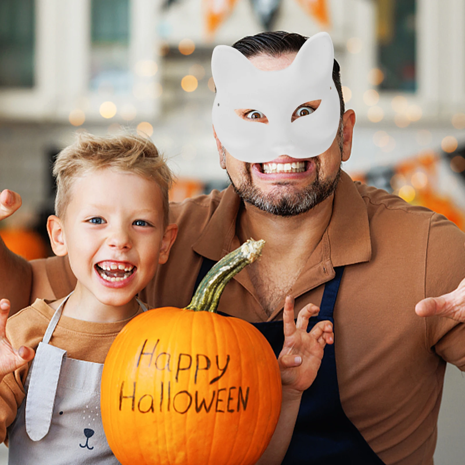 6 pezzi maschere vuote verniciabili gatto volpe animale polpa di carta festa fai da te Halloween cosplay travestimento vestire bianco non verniciato