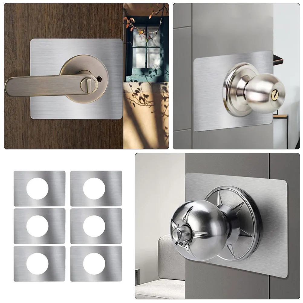 

6pcs Door Reinforcement Plate Stainless Steel Brushed Finish No Drill Easy Install Repair Plate For Door Locks Hinge Fixing