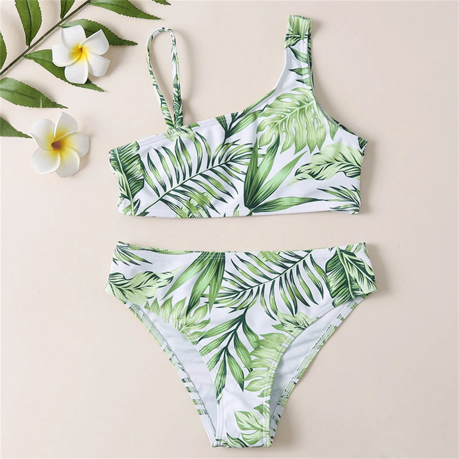 

Toddler Swimsuits Big Kids Summer Irregular Suspenders Leaf Pattern Swimsuit Bikini Set Swimsuits Kids Girl Racing Swimsuit