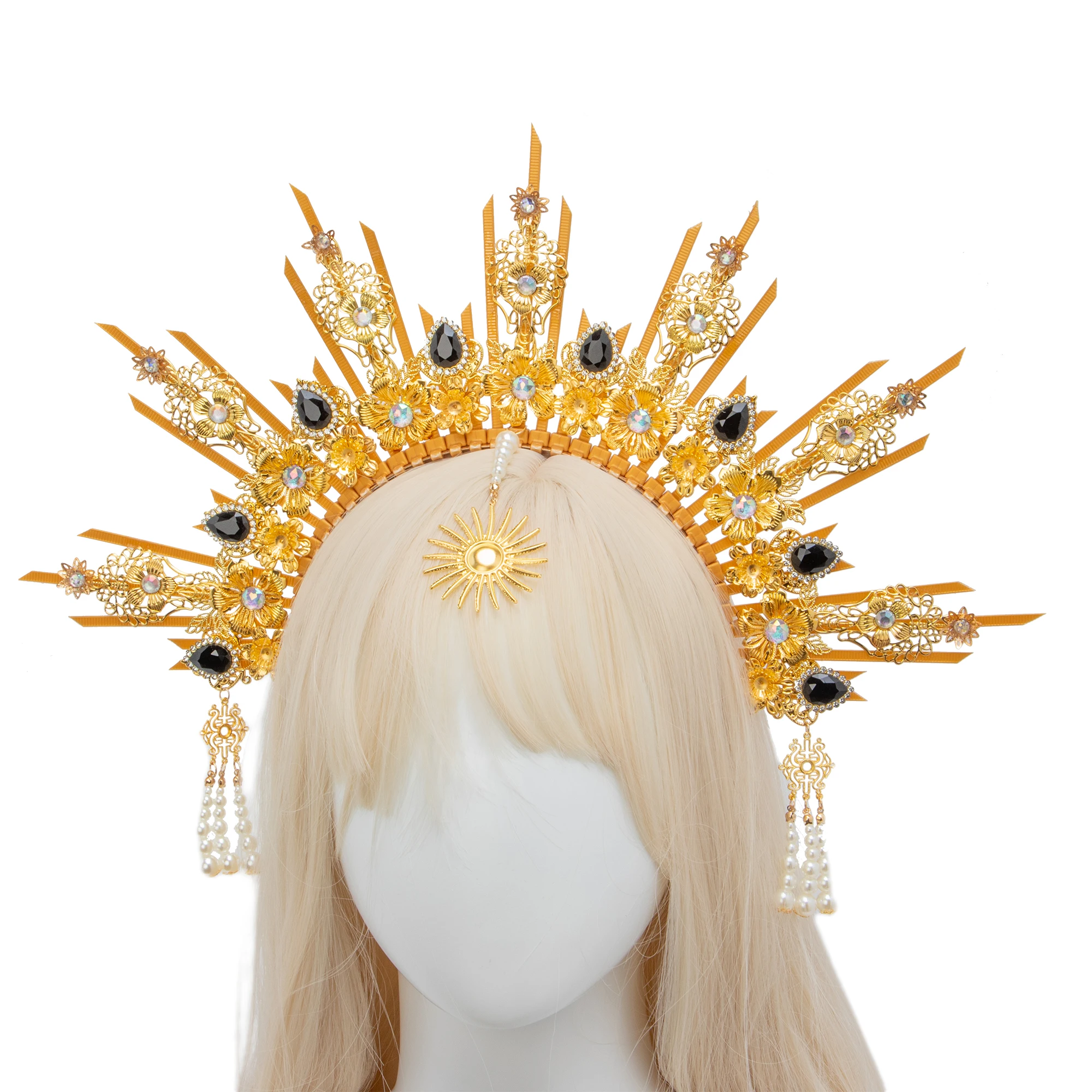 Lolita Halo Crown Goddess Gothic Spiked Halo Headband With Crystal Sunburst Spike Crown Headpiece Women Photoshoot Headdress