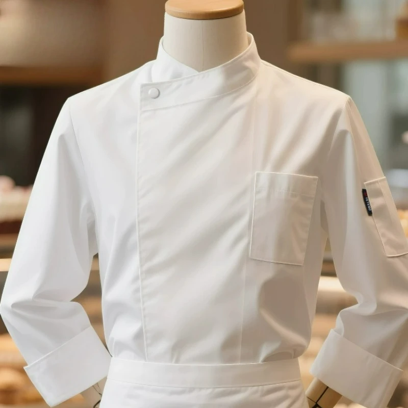 سترة الشيف قصيرة/طويلة الأكمام لون نقي القطن الخبز تقديم الطعام المعجنات كوك معطف فندق المطبخ النادل موحدة