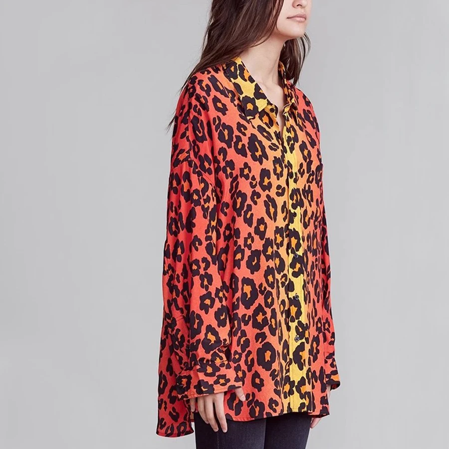 NIGO LP Women's Retro Fashion Leopard Print Spring Summer Autumn Lapel Casual Long Sleeve Shirt #nigo61299