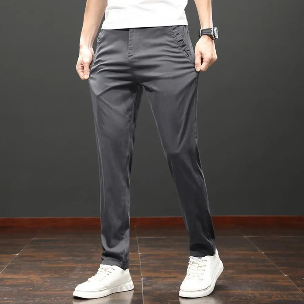 Men Pants Soft Stretch Fabric Summer Clothes Casual Pants Thin Elastic Waist Business Slim Trousers Male Cool Commute Trousers