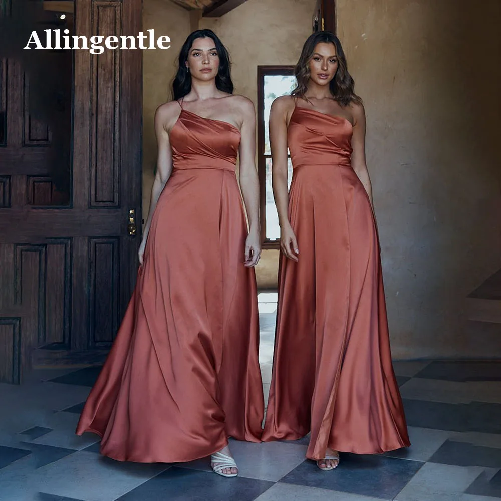 

Allingentle Elegant One Shoulder Bridesmaid Dresses 2024 Wedding Guest Dress Sexy Maxi Dress Side Slit A-Line Party Gowns Custom