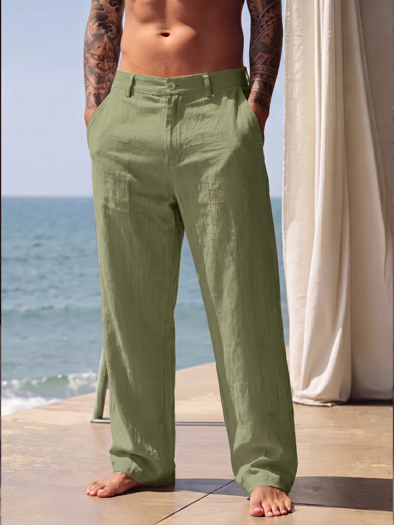 Sommer Neue Herren Freizeithose Locker Geschnitten Einfarbig Business Gesellschaftlich Vielseitige Lange Hose Männliche Baumwolle-Leinen Gerade Jogginghose – Detail 26