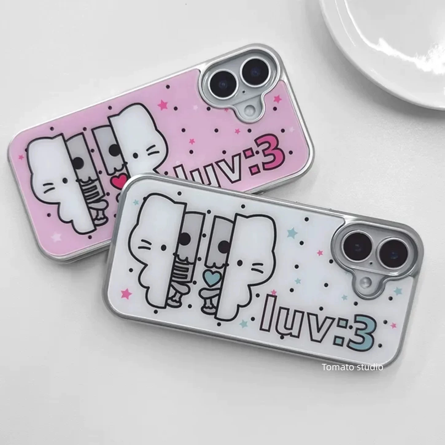 Coque de téléphone coréenne mignonne motif chaton, pois et étoiles, avec colle liquide, pour Samsung Galaxy S23 FE S24 PLUS S25 ULTRA S26 EDGE