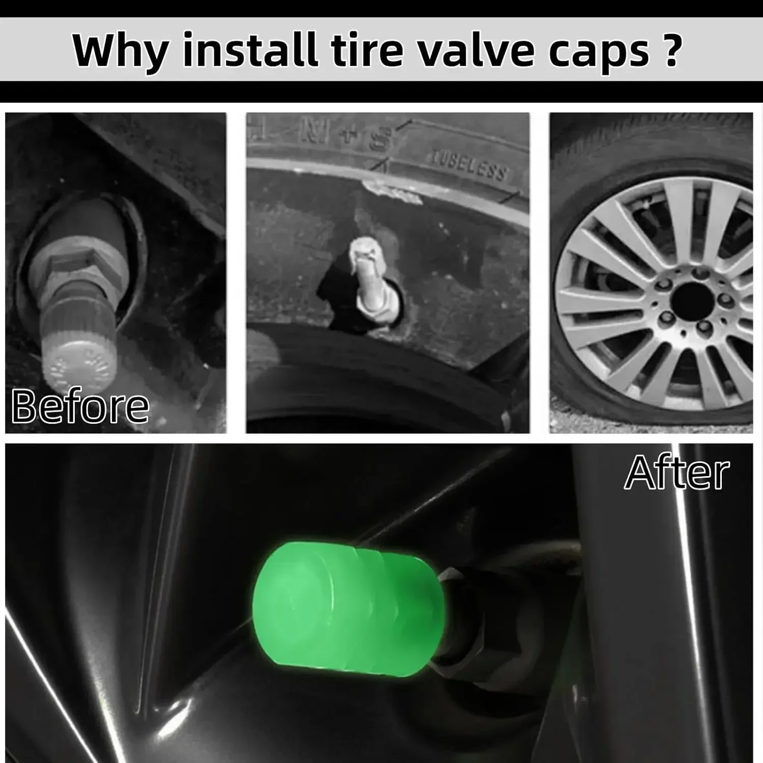 4/8 Stück Verbesserte Leuchtende Reifenventilkappen, Fluoreszierende Universelle Ventilkappen, Geeignet für Autos, SUVs, Fahrräder, Motorräder – Detail 4