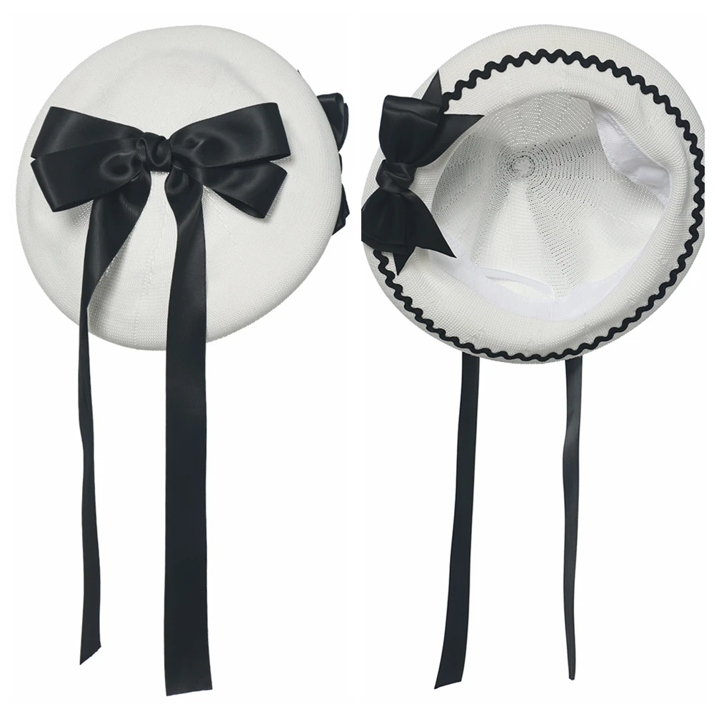 Süße Lolita Baskenmütze für Damen und Mädchen, modisch, Korea, lässig, atmungsaktiv, kariert, große Schleife