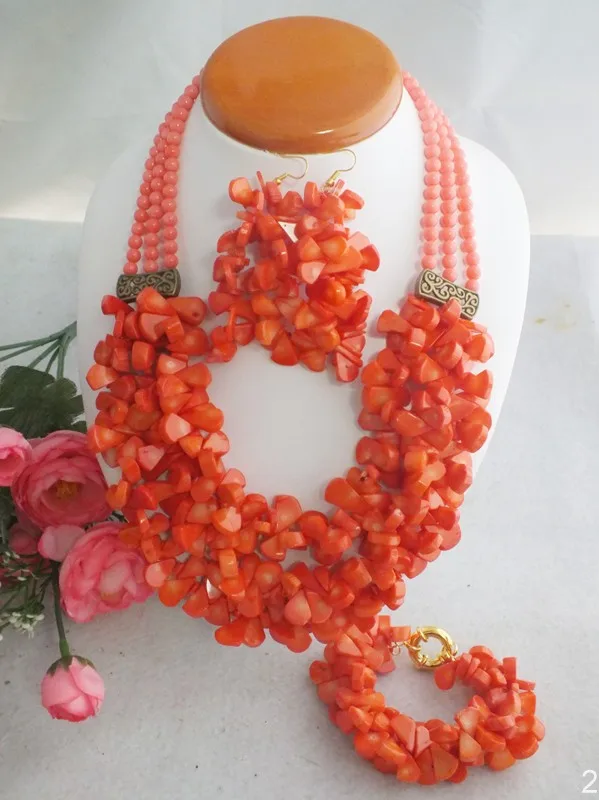 NEW-  Latest African Wedding Pink Coral Beads Jewelry Set African Costume Jewelry Set 22