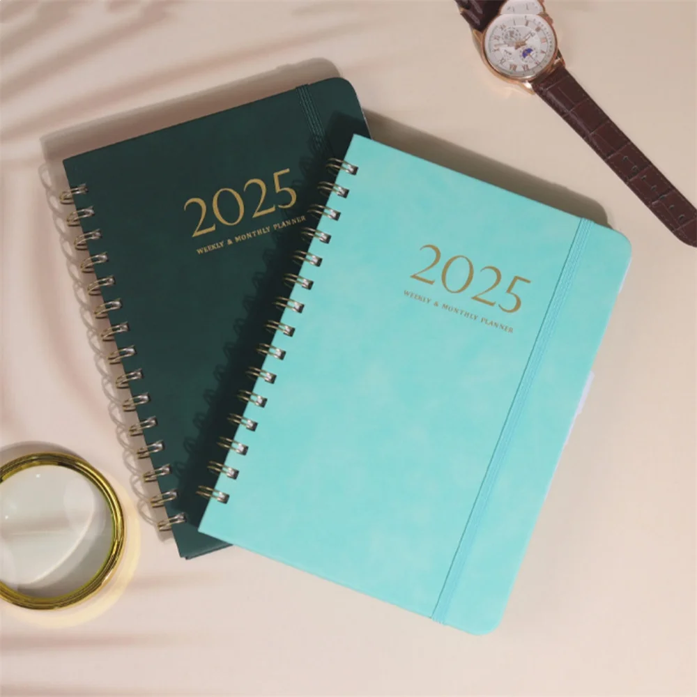 Portable A5 2025 Planner Notebook Leather Cover Diary Time Management Planner Organizer Notebook 2025 Calendar Notebooks