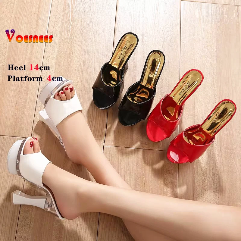Shoes Women Slippers Sexy Super High Heel 14CM Waterproof Table Slippers Female Shoes Sandals Wedding Banquet Nightclub Pumps