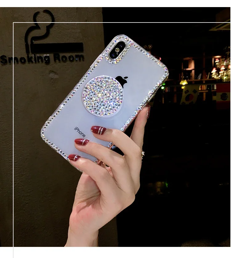 Luxury Bling Rhinestone Crystal Airbag Bracket Clear Soft Case Cover For SamsungS24 S25 S21 FE S22 Ultra S23PLUS Note 10 20 Capa