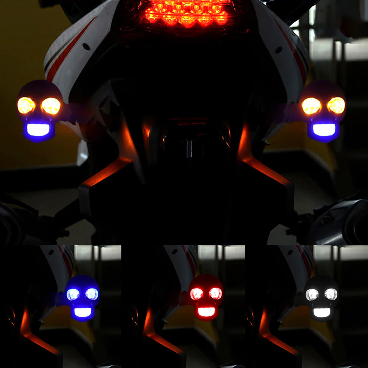 2PCS Motorcycle LED Dual Color Skull Shape Waterproof Fog Light  Auxiliary Headlights ATV Scooter Driving For Racer Spotlight image 6