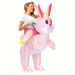 Pink Rabbit Inflatable Costume Easter Bunny Costume Adult Ride on Rabbit Blow Up Suit Easter Inflatable Costume