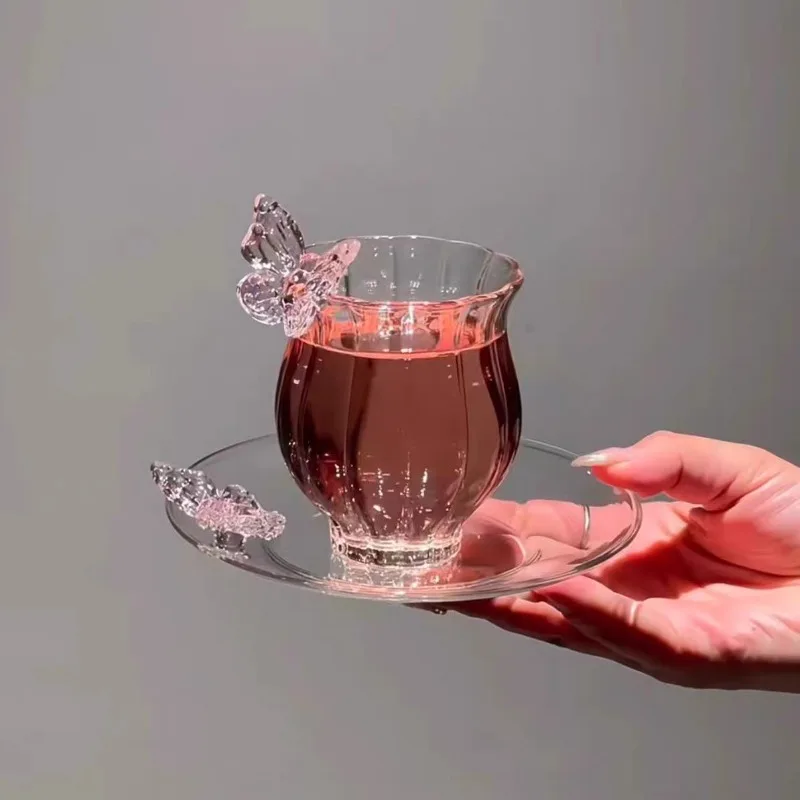 Borosilicate Butterfly Daffodil Glass Cup Clear Heat‑Resistant Teacup French Style Household Drinking Mug