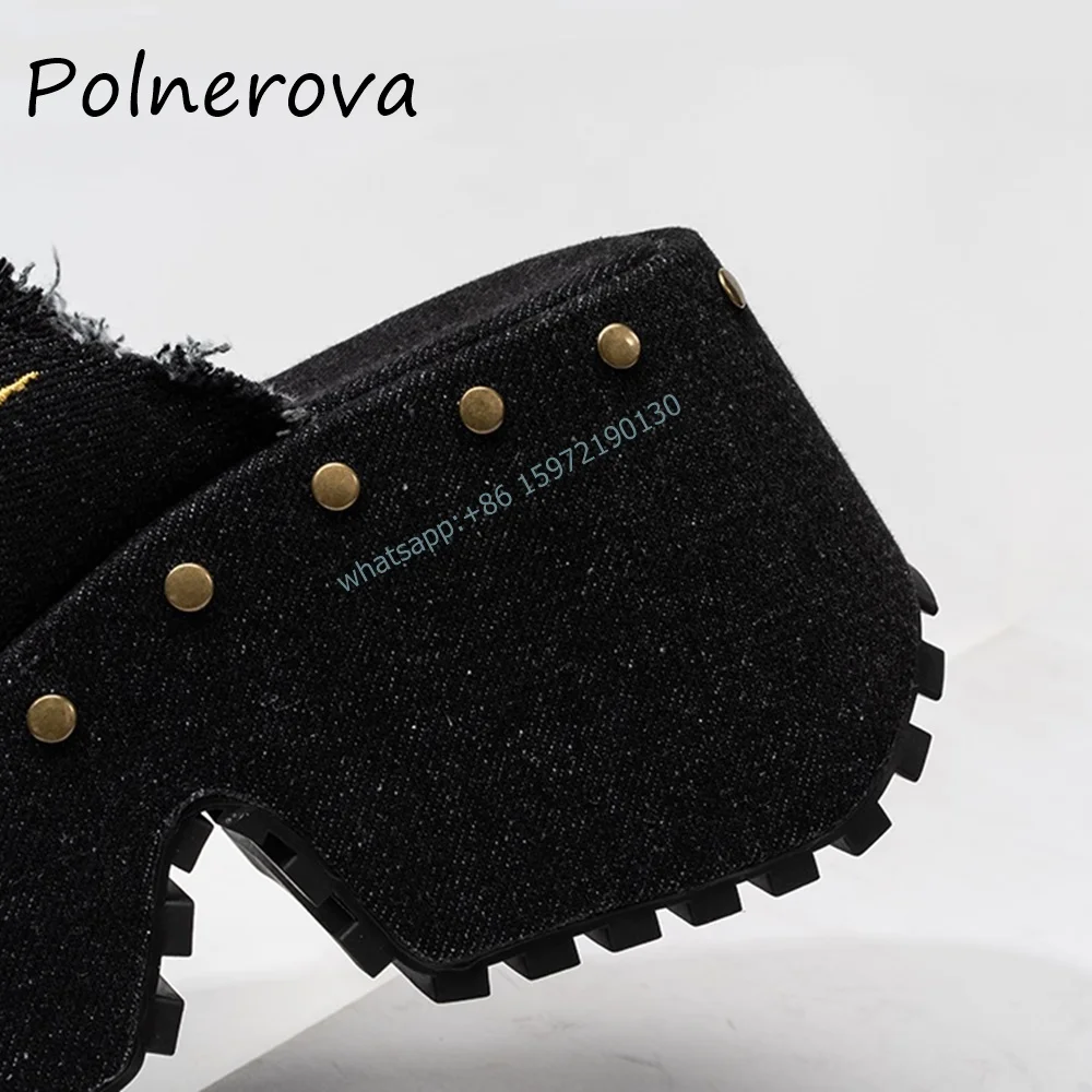 Butterfly Embroider Rivet Sandals Mixed Color Square Toe Thick Soled Slip On Slingback Shoes Platform Cool Outdoor Slippers