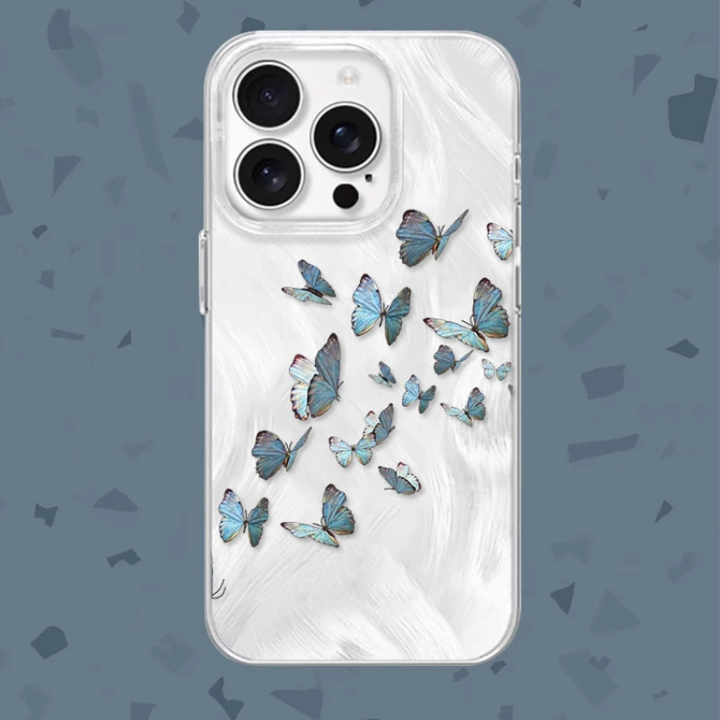 

For iPhone 16 15 Pro 14 13 Pro Max 12 11 Plus Phone Case Shockproof Protective Silver-Feather Cover for Male Female Butterfly