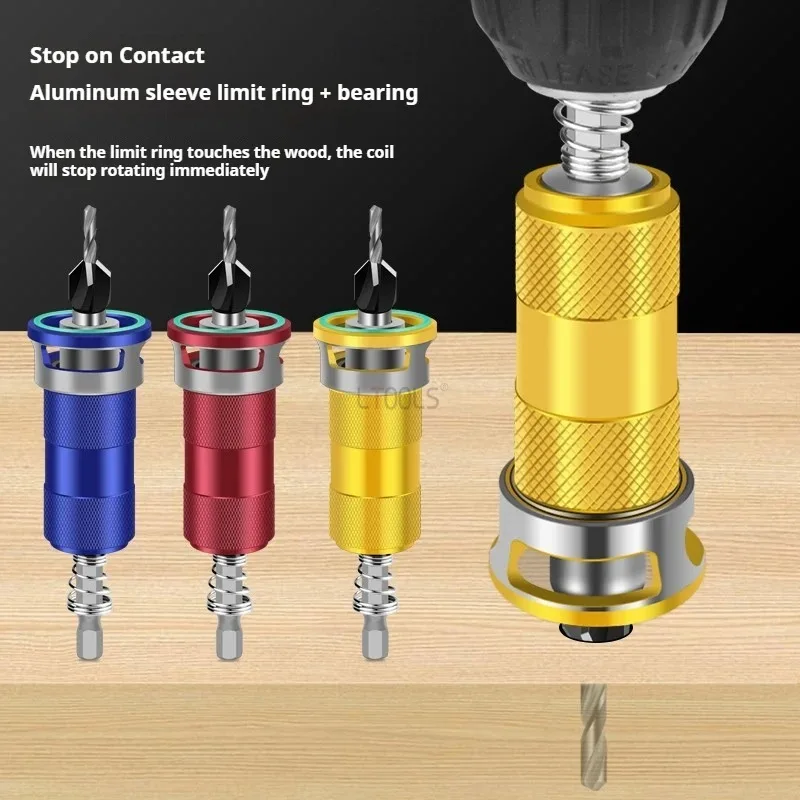 New Countersink Drill Bit Semi-automatic Depth Adjustment Woodworking Four-edge Limit Counterbore Drill Bit Hole Opening Tools