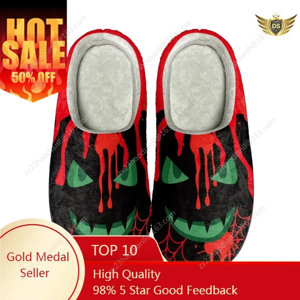 

Winter Men's Home Shoes Dropshipping Horror Print Indoor Warm Cotton Slippers Non-Slip Slippers Couple Footwear Zapatos Mujer