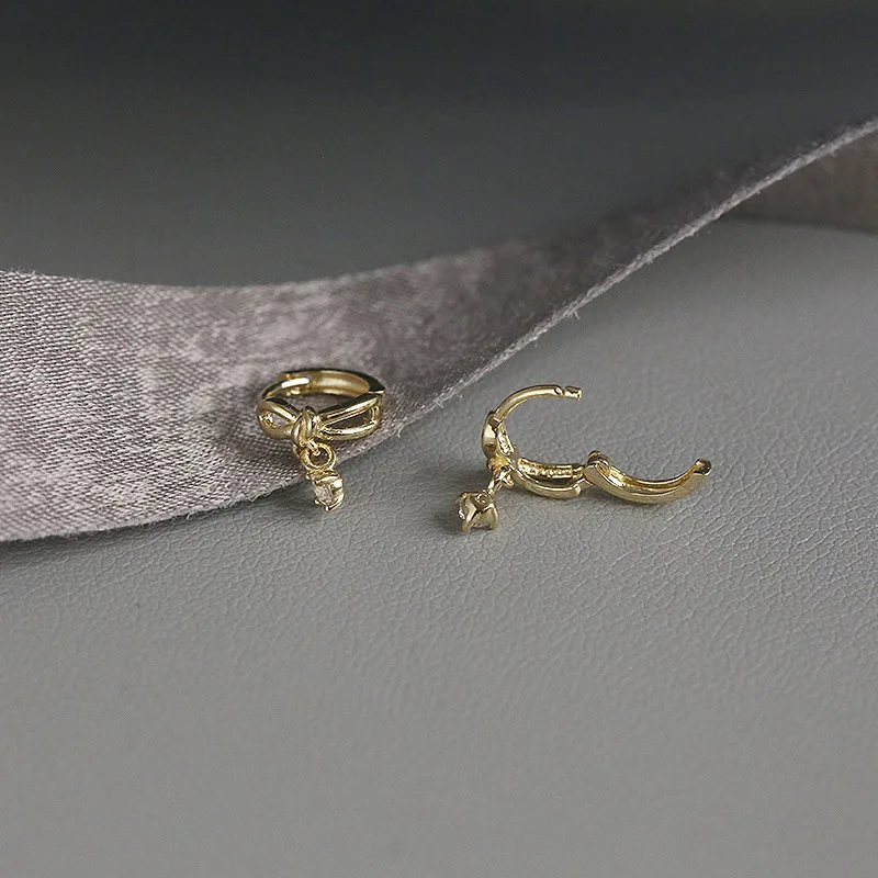 925 Sterling Silver Korean Sweet Bow Zircon Pendant Earrings for Women High Quality Simple Party Jewelry