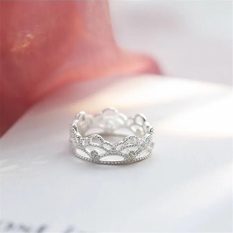 Neue Modeschmuck Temperament Krone Hohle Blume 925 Sterling Silber Beliebte Atmosphäre Süße Frauen Geschenk Öffnung Ringe R266