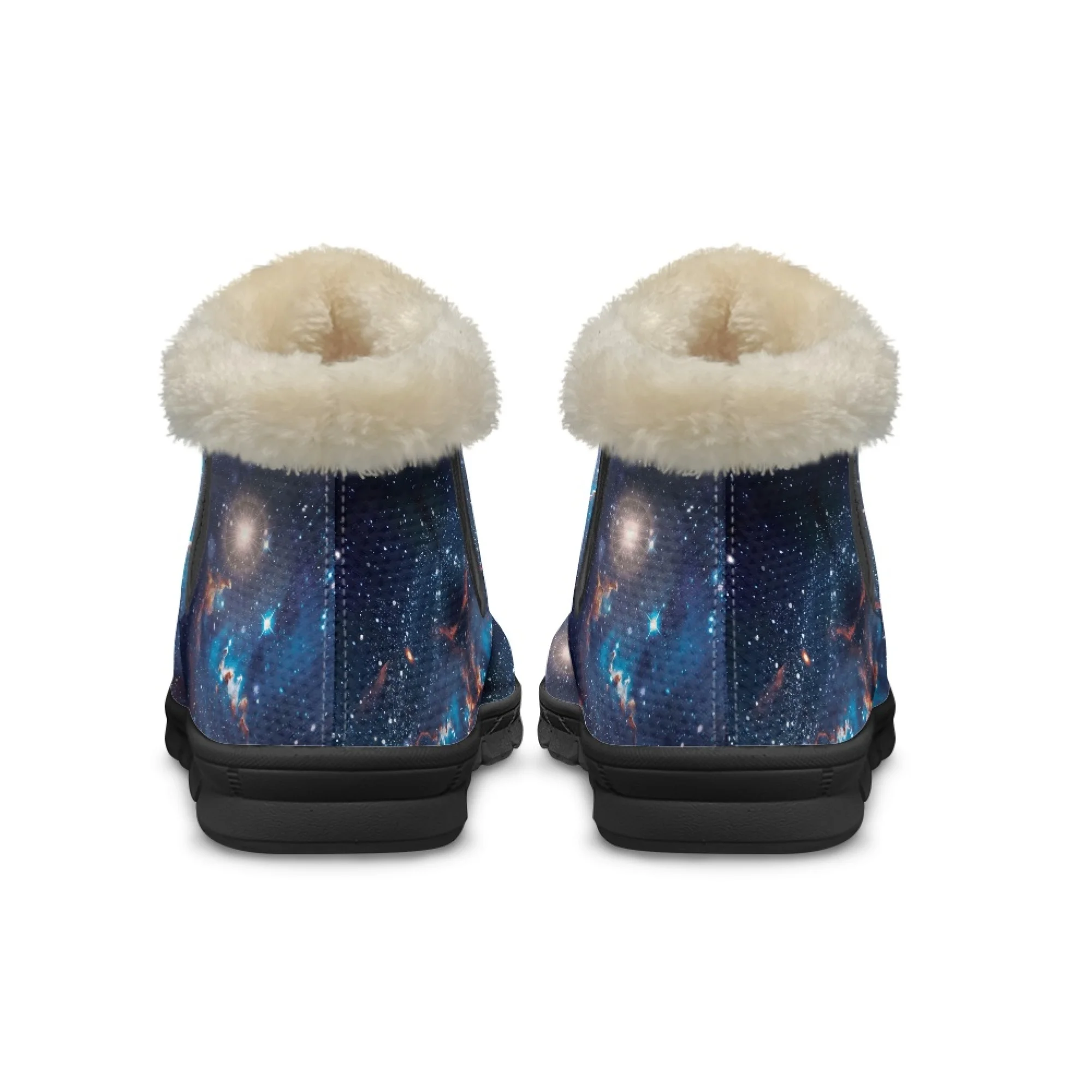 ELVISWORDS Starry Sky Galaxy Horse Pattern Women's Boots Ankle New Short Plush Boots Non Slip Lining Warm Winter Shoe Round Toe