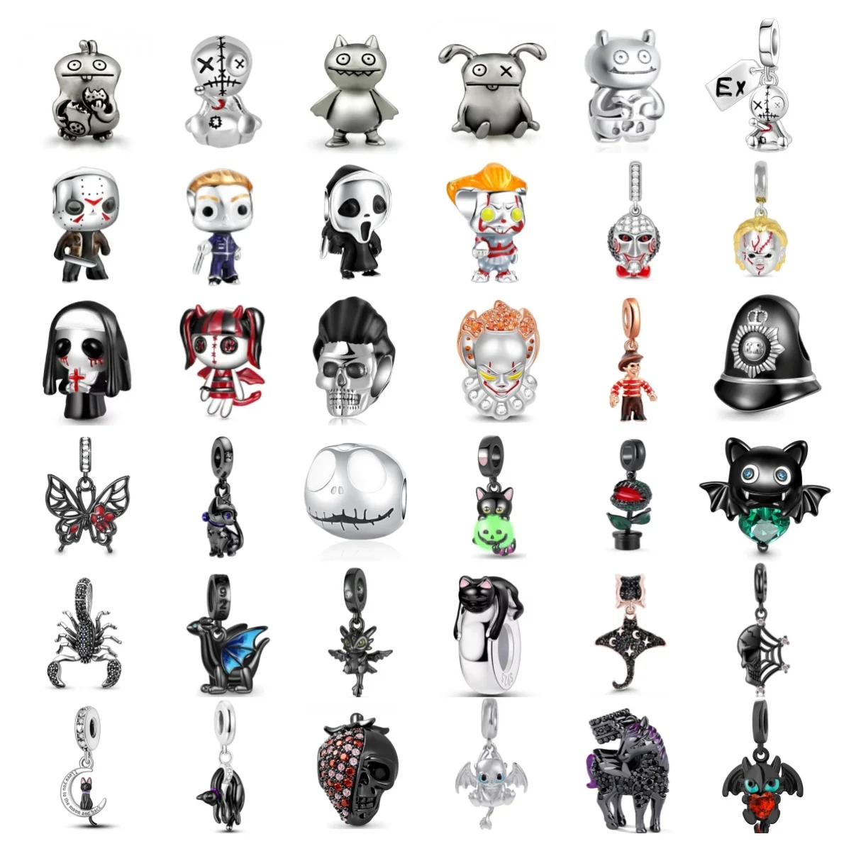 Abalorio de plata 925 de estilo europeo, serie negra oscura, colgante de amuleto de escorpión y murciélago, compatible con pulseras originales para mujer, regalos de joyería