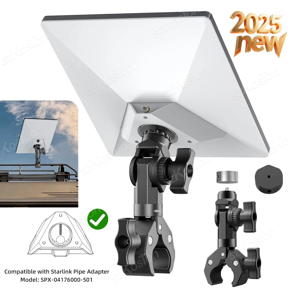 2025 New Version for Starlink Mini Pole Mount - Aluminum Alloy Adjustable Non-Ball Joint Clamp, Compatible with RV Yacht Camper
