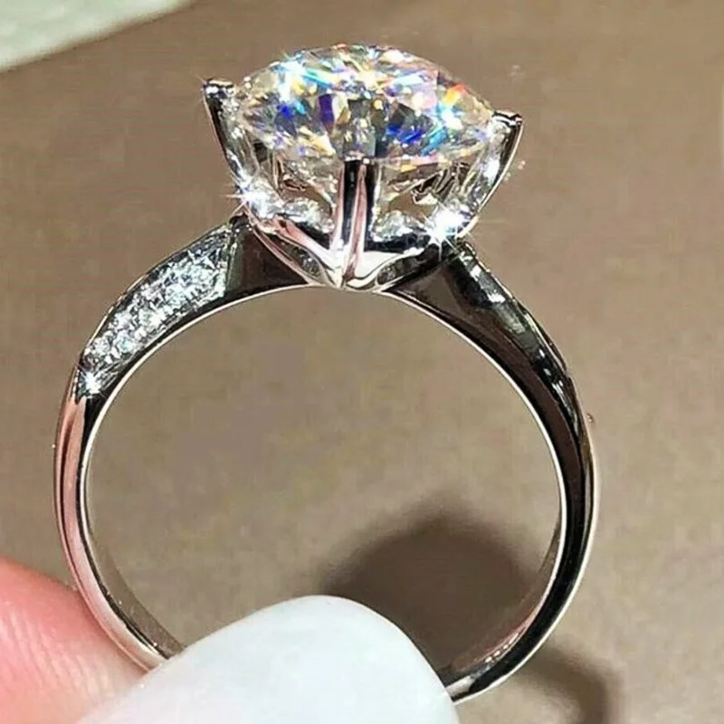 Classic Female Rings 925 Sterling Silver 6 Claws Round Shaped Shiny Zircon Rings For Women Jewelry Girlfriend Gift Anillos Mujer