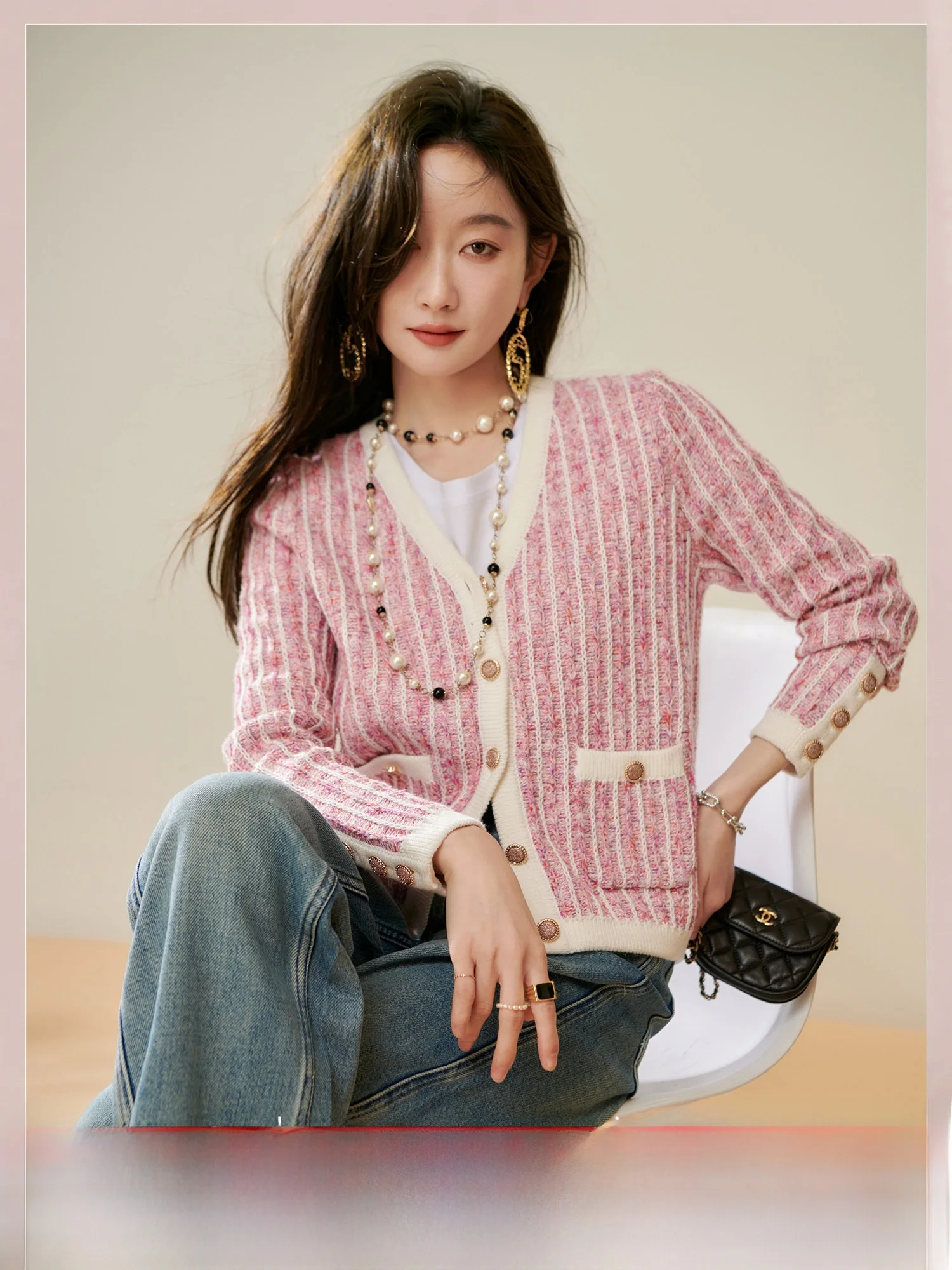 

Heavyweight Camere Knitwear Multi-versions Long-staple Cotton Yarn round Ne Long Sve Korean Sle Commute Dr