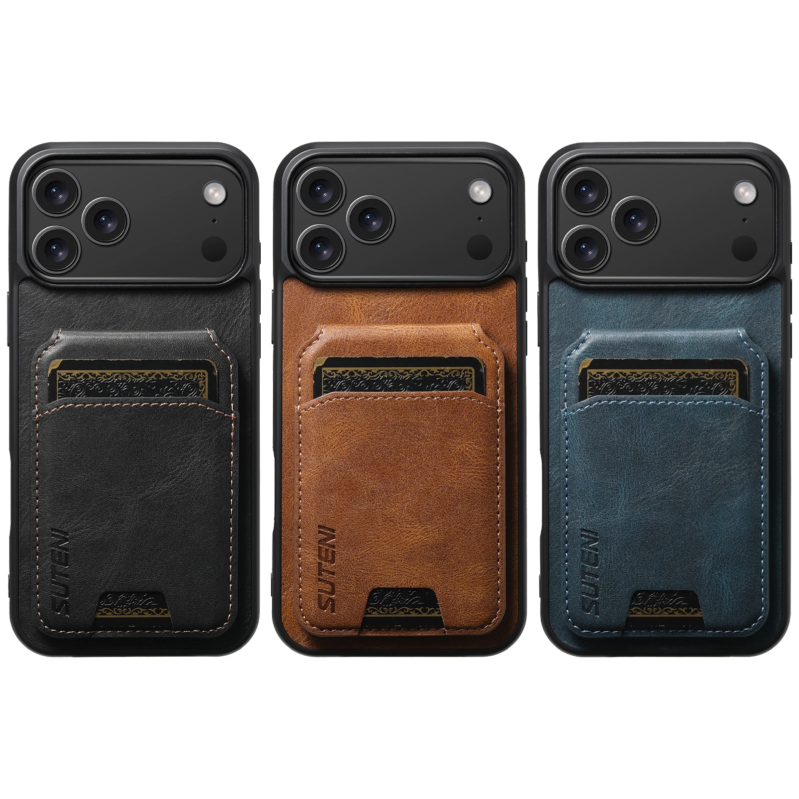 SUTENI Luxus Kunstleder Handyhülle mit glatter Oberfläche, Kartenhalter und Ständer für iPhone 17 Pro Max 17 Air 16 Plus 15 14 13 12 – Detail 26
