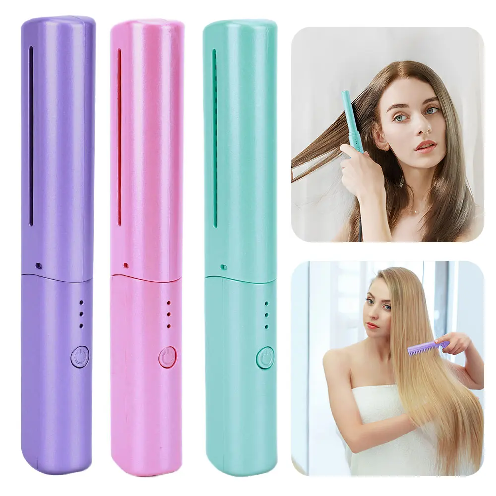 Portable Hair Straightener Hair Straightener Comb USB Rechargeable Mini Hair Hot Comb Hair Straightening Brush for Hair Styling