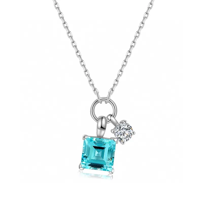 

Ruihe New 925 Silver Pendant Necklace for Women 6.28ct Lab Grown Paraiba with Zirconia Gmestone Fine Jewelry for Gift