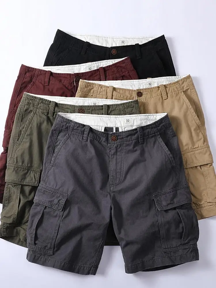 Pure Cotton Men's American Retro Casual Workwear orts Trendy Summer Loose Four ket Versatile Youthful Energy Sle