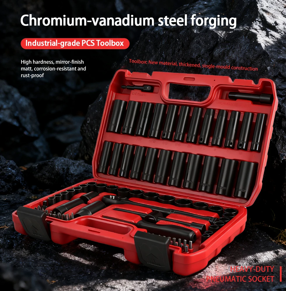 95-Piece Ratchet Wrench Socket Set 3/8' Metric & Imperial Pneumatic 72-Tooth Home And Automotive Repair Tool Kit