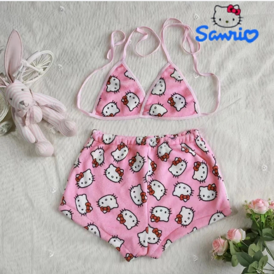 Sanrio Hello Kitty Beach Swimsuit Cute Cartoon Women Vest Shorts Suit Pajamas Homewear Casual Underwear Home Clothes Girl Gifts