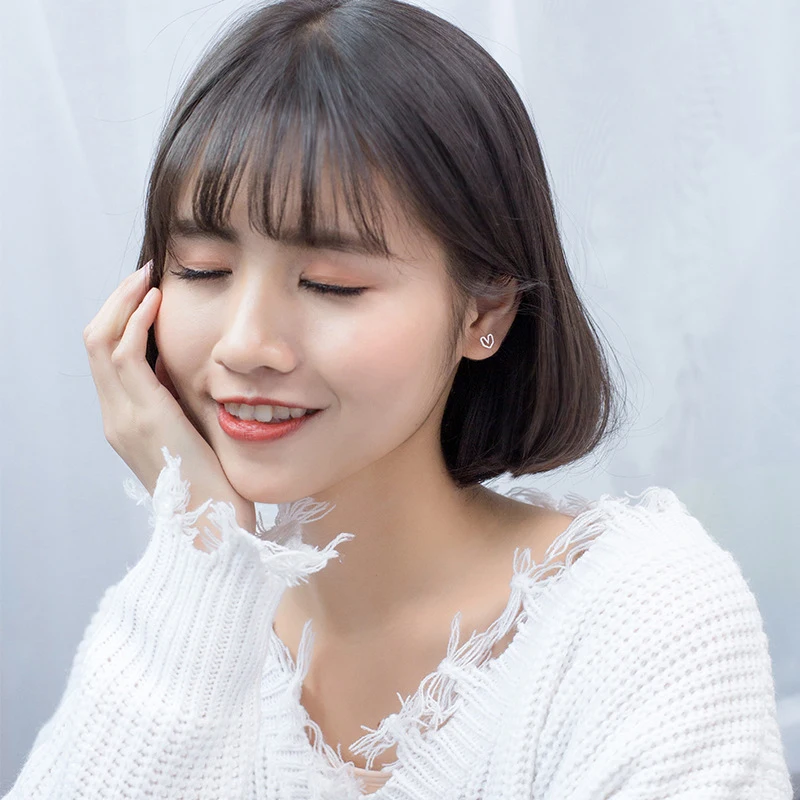 Modian Vintage Frosted Charm Hearts Stud Earrings for Women Girl 925 Sterling Silver Ear Studs Silver Fashion Korean Jewelry