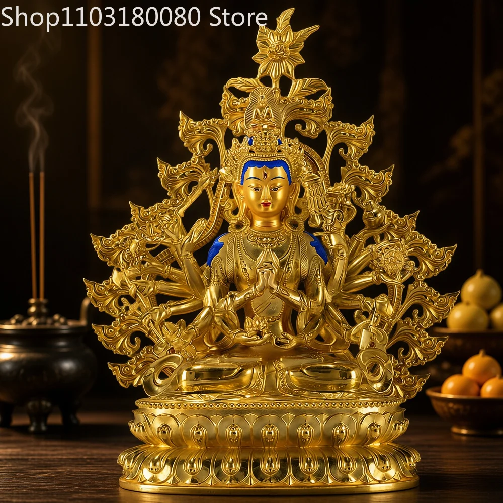 Gilt Brass Cundi Bodhisattva Statue Tibetan Buddhist Goddess Buddhist Sculpture Altar Home Decor,26cm,37cm