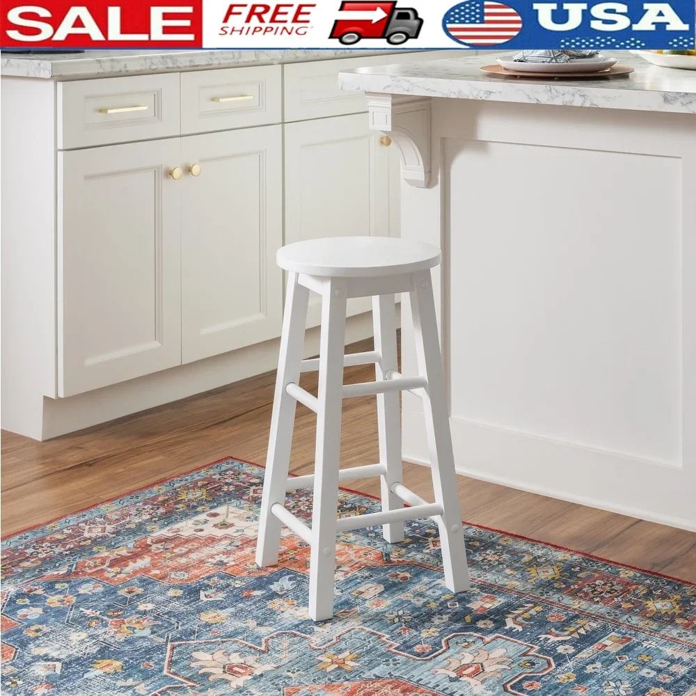 

Backless Counter Stool Solid Wood Construction Indoor Use Kitchen Bar Seat Footrest Stable Durable Design Easy Assembly