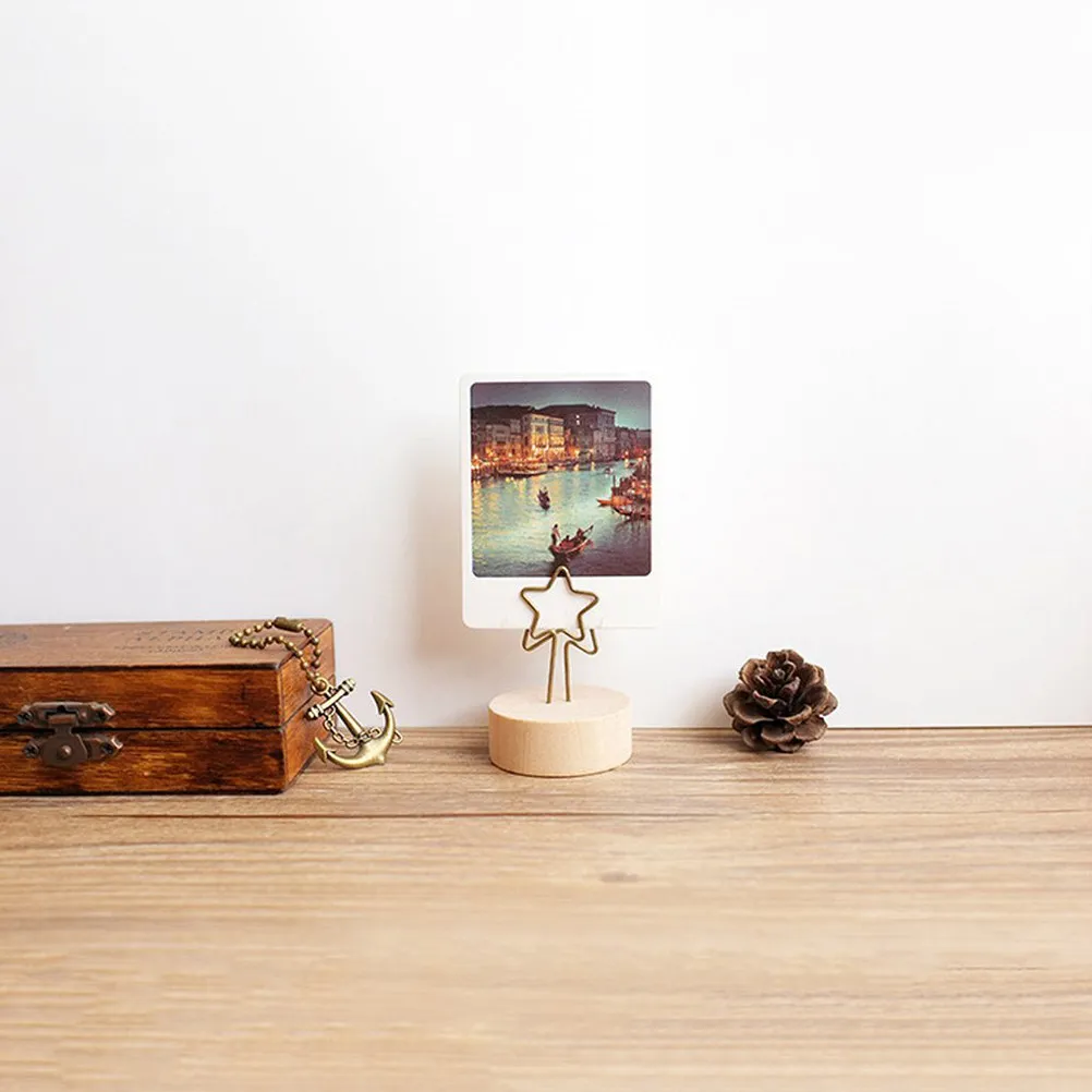 3Pcs Wooden Memo Holder with Ball Base Metal Clip Photo Note Organizer for Desk Office Home Limited Space Decorative Stationery