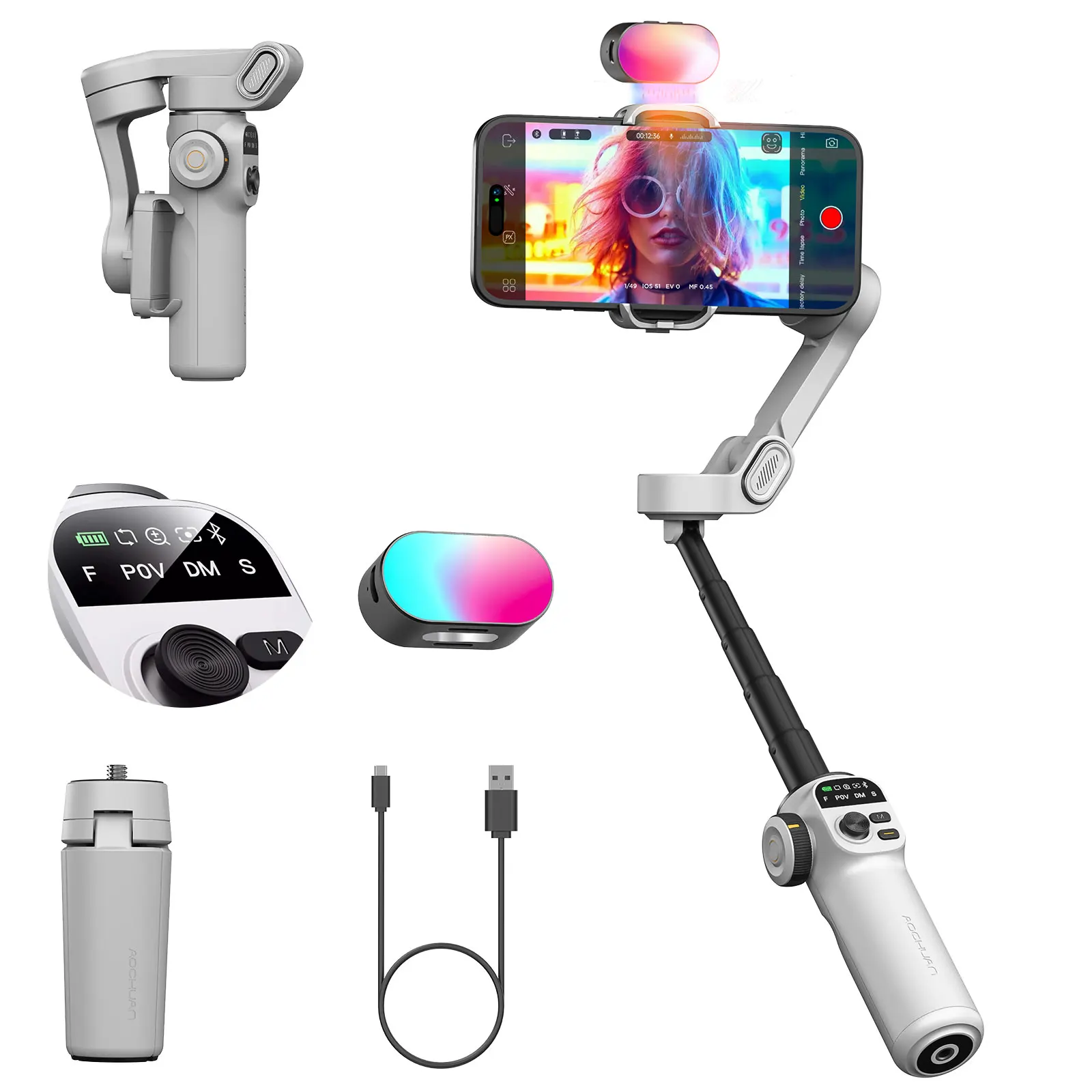 AOCHUAN Smart X2 Smartphone 3 Axis Gimbal Stabilizer For IPhone And Android Phone With built-in extension pole and LED display