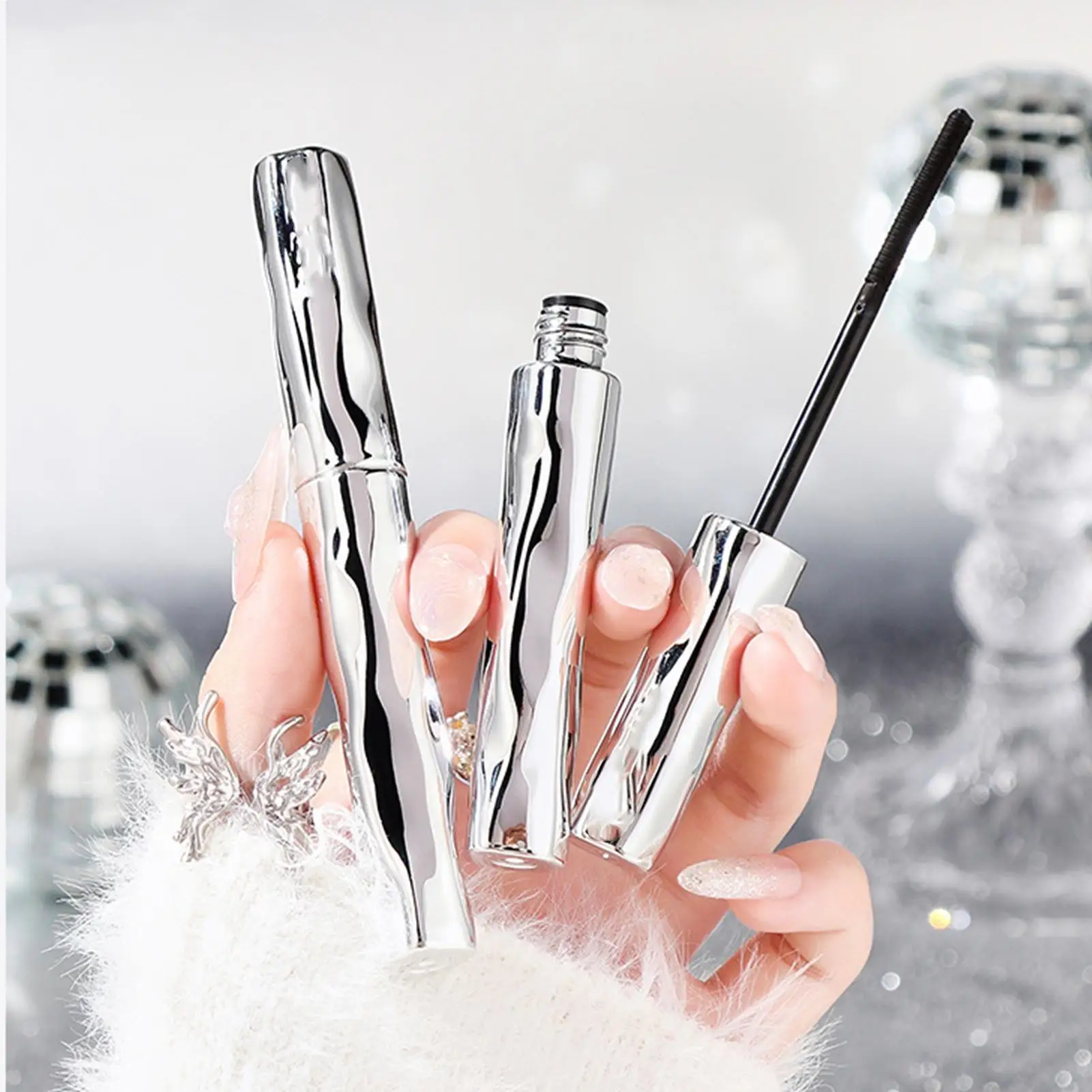 1 stücke Wasserdichte Metallics Rohr Mascara Schwarz Seide Faser Lange Curling Nicht-Clumping Wimpern Extensions Spirale Make-Up Für Augen
