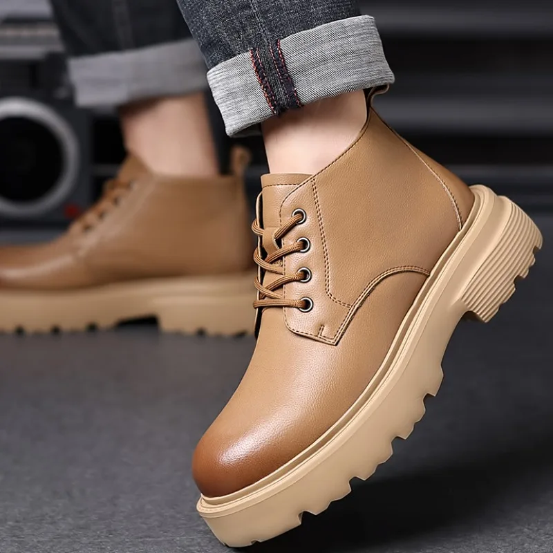 Botas de moto con plataforma de cuero de vaca a la moda para hombre, zapatos de suela blanda para otoño e invierno, botines informales Retro de diseñador para hombre