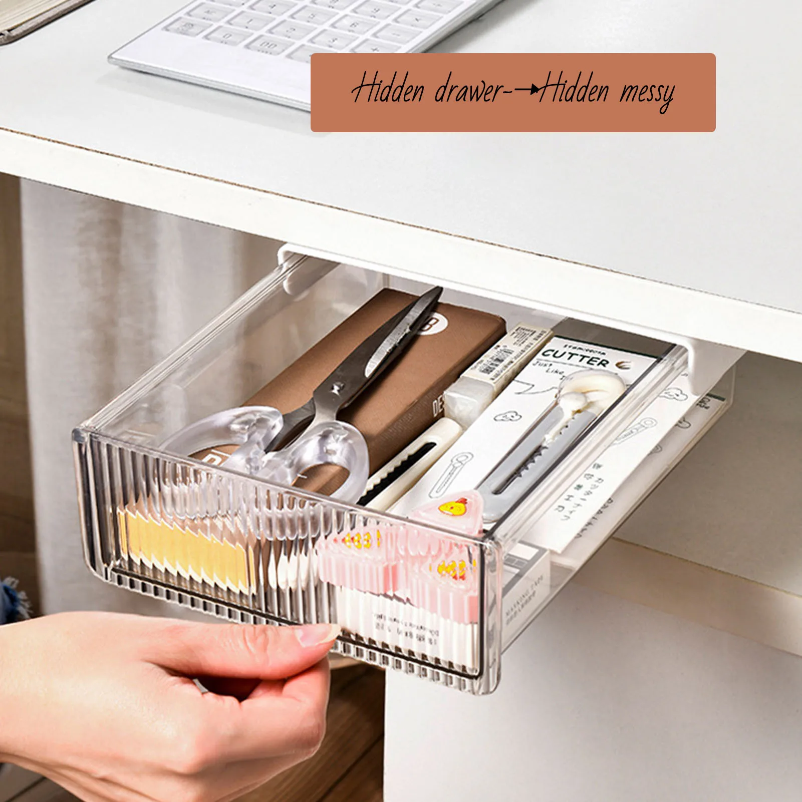 Under Desk Storage Drawers Hiddens Mounted Desk Drawer Attachable Slide-out Drawer Self-Adhesive Under Desk Drawer