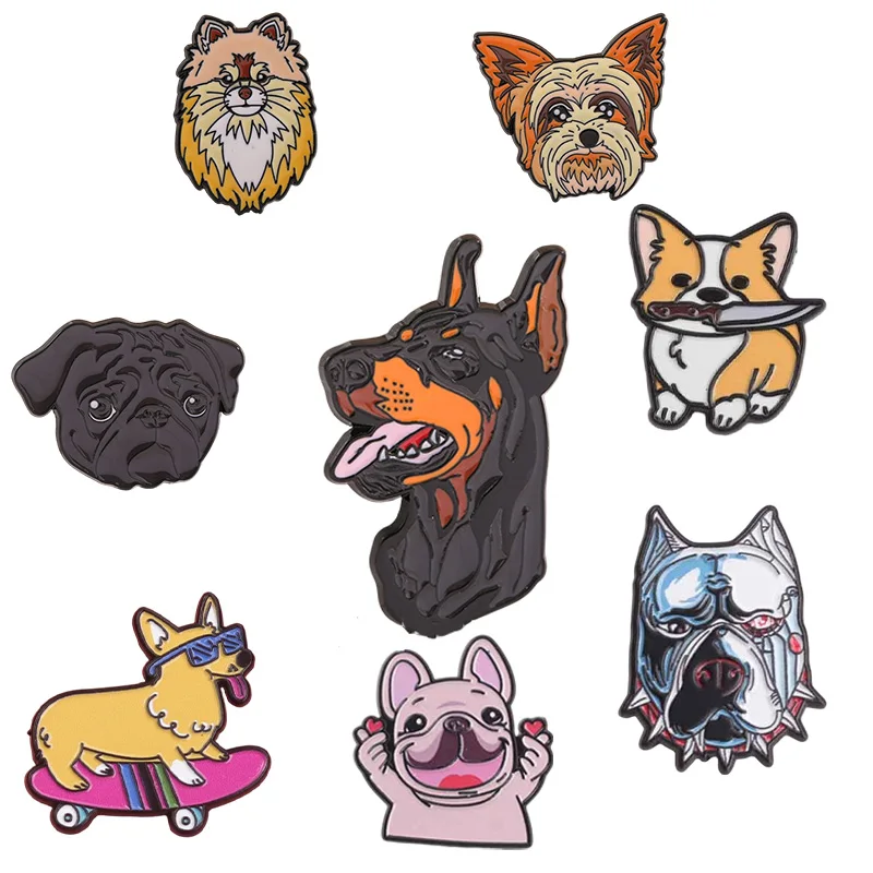 Niedliches Hundesorten-Emaille-Broschen-Set, Lustige Welpen-Anstecknadeln, Cartoon-Hunde-Abzeichen für Jacken und Rucksäcke, Schmuckgeschenke für Frauen – Detail 1