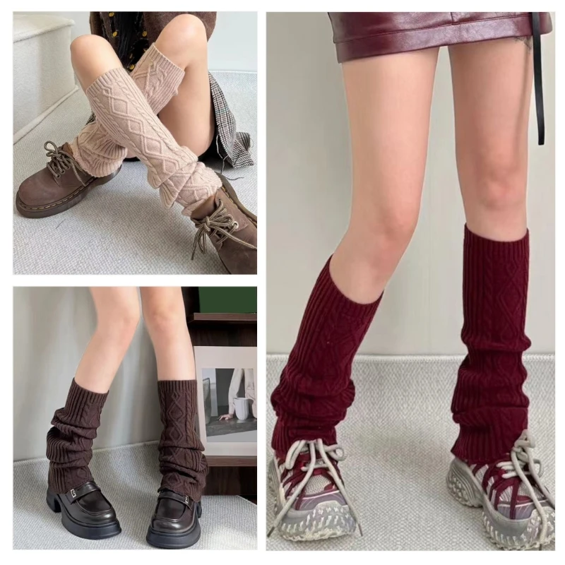 Rhombus Knit Woolen Leg Warmers Winter Boot Socks for Students and Professionals Dropshipping