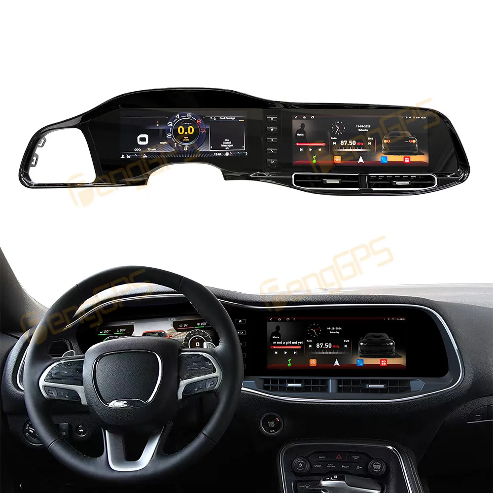 Car Digital Odometer Cluster Dual 12.3 Inch Screen Car Radio For Dodge Challenger SRT Hellcat 2010-2023 Android CarPlay GPS Navi