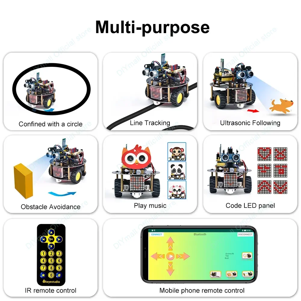 Keyestudio Smart Little Turtle Robot V3.0 – Arduino STEM Programmable Kit with Blue-tooth Mixly Coding Multi-Sensor Functions