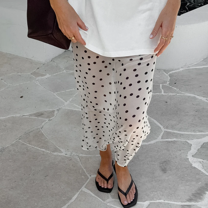 

Linad Street Style Chiffon Polka Dot Long Skirts Woman 2026 Sexy Sheer Ankle Length Print Skirts Summer Casual Zipper Skirt Lady
