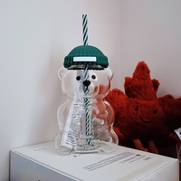 2025 New 500ML Cartoon Bear Shaped Coffee Mug Cute Bear Mug Glass Cup With Straw Transparent Creative Milk Coffee Water Cups